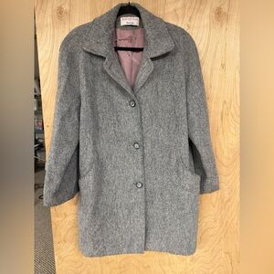 VTG Herman Kay Gray Overcoat Coat Jacket Button Wool Blend Sz 14